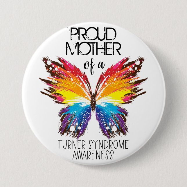 Badge Rond 7,6 Cm Fier mère du syndrome de Turner, papillon (Devant)