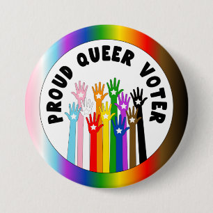 Badge Rond 7,6 Cm Fière Queer Voter mains arc-en-ciel