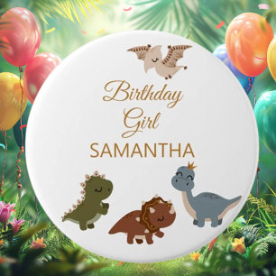 Badge Rond 7,6 Cm FILLE Boho T rex Dinosaur