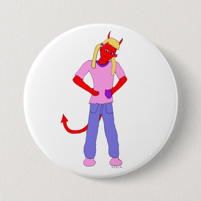 Badge Rond 7,6 Cm fille diable (Devant)