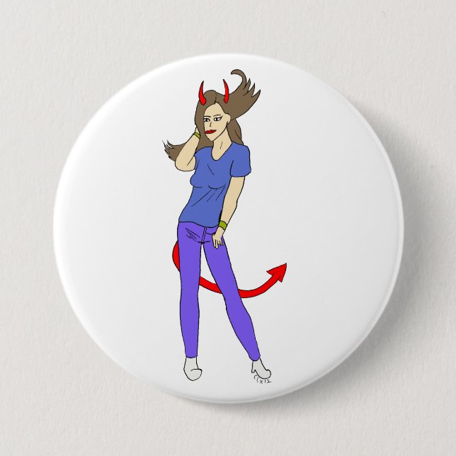 Badge Rond 7,6 Cm fille diable (Devant)