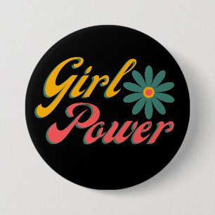 Badge Rond 7,6 Cm Fille Power coloré Design rétro