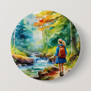 Badge Rond 7,6 Cm Fille randonnée
