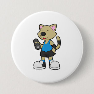Badge Rond 7,6 Cm Fitness au chat avec Dumbbell