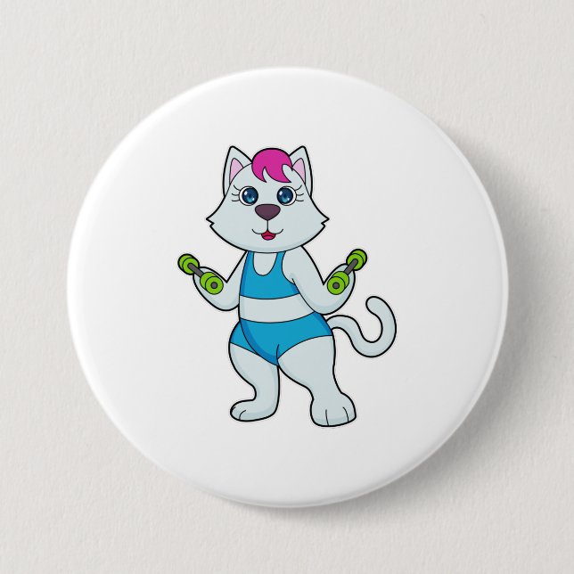 Badge Rond 7,6 Cm Fitness Cat Dumbbell (Devant)
