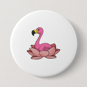 Badge Rond 7,6 Cm Flamant rose à fleur de Lotus