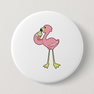 Badge Rond 7,6 Cm Flamant rose à la crème glacée gaufre