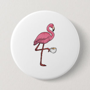 Badge Rond 7,6 Cm Flamant rose avec la coupe du café