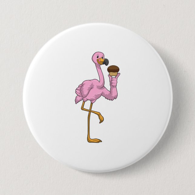 Badge Rond 7,6 Cm Flamant rose avec muffin (Devant)