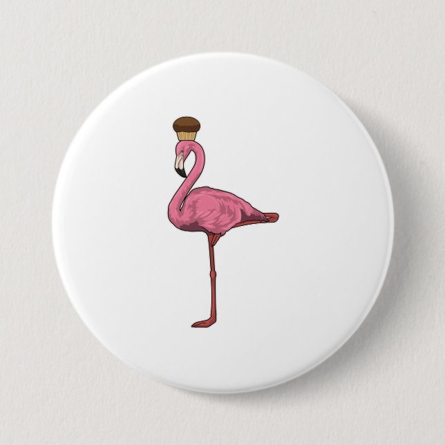 Badge Rond 7,6 Cm Flamant rose avec muffin (Devant)