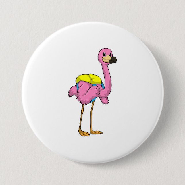 Badge Rond 7,6 Cm Flamant rose comme élèves avec sac scolaire (Devant)