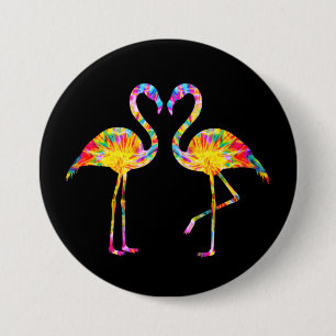 BADGE ROND 7,6 CM FLAMANT ROSE TEINTURE EN NŒUD