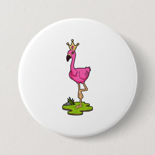 Badge Rond 7,6 Cm Flamingo as Princess with Crown