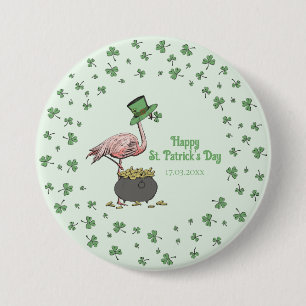 Badge Rond 7,6 Cm Flamingo Trèfle Irlandais Fête de la Saint-Patrick