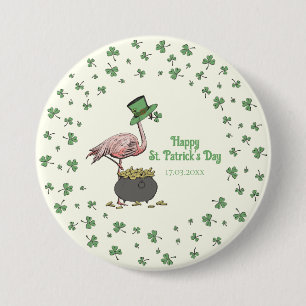 Badge Rond 7,6 Cm Flamingo Trèfle Irlandais Fête de la Saint-Patrick