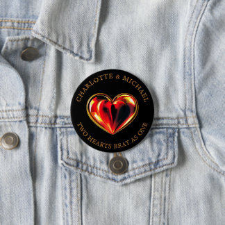 Badge Rond 7,6 Cm Flammes Jumelles Deux Cœurs Battent Comme Un Amour