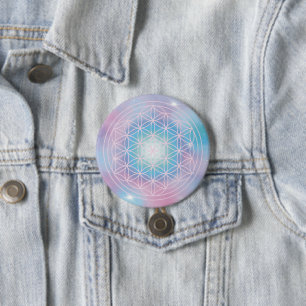 Badge Rond 7,6 Cm Fleur Céleste – Géométrie Sacrée