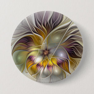 Badge Rond 7,6 Cm Fleur de fantaisie fractale moderne colorée abstra