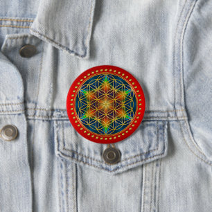 Badge Rond 7,6 Cm FLEUR DE VIE - Fleur fractale 1