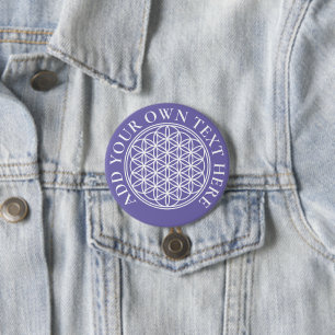 Badge Rond 7,6 Cm FLEUR DE VIE - Symbole de géométrie sacrée contour