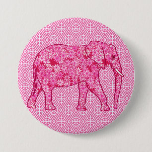 Badge Rond 7,6 Cm Fleur d'éléphant - rose fuchsia