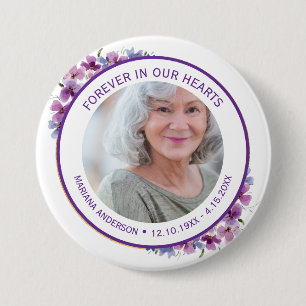 Badge Rond 7,6 Cm Fleur moderne violette À jamais dans nos cœurs 