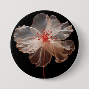 Badge Rond 7,6 Cm Fleur translucide élégante sur le noir