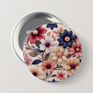 Badge Rond 7,6 Cm Fleurs audacieuses et rose motif