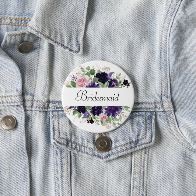 Badge Rond 7,6 Cm Fleurs luxuriantes | Rose violette et rose fête nu (En situation)