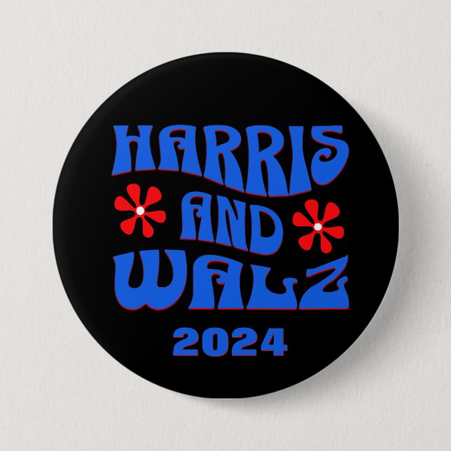 Badge Rond 7,6 Cm Fleurs rétro Harris & Walz Noir (Devant)