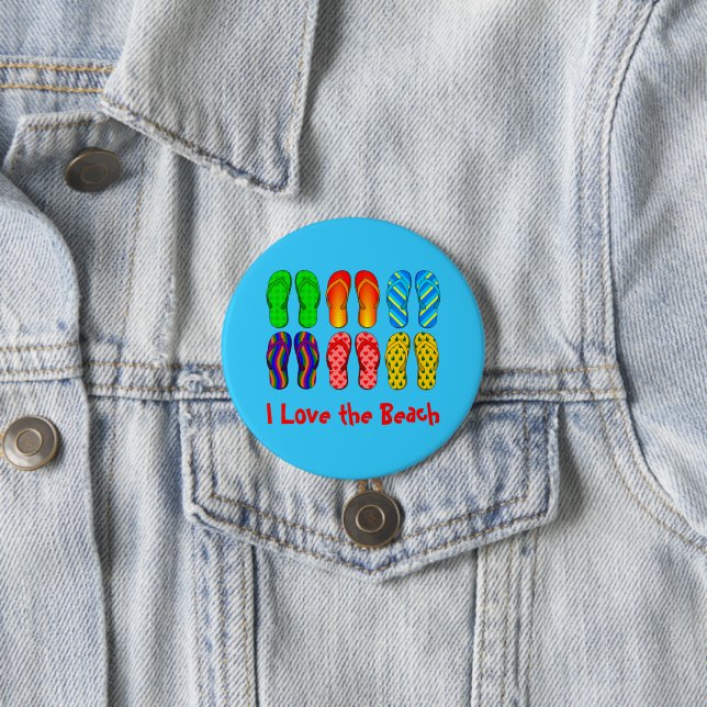 Badge Rond 7,6 Cm Flip Flops, I Love the Beach, (En situation)
