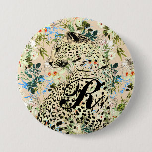 Badge Rond 7,6 Cm Floral empreinte de léopard tropical hawaïen