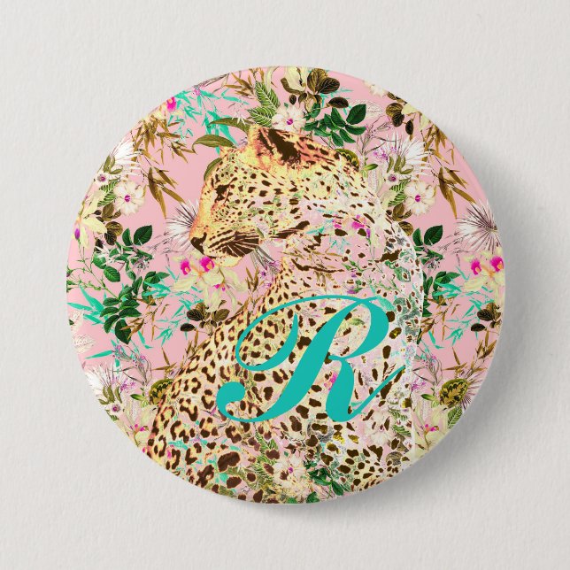 Badge Rond 7,6 Cm Floral empreinte de léopard tropical hawaïen (Devant)