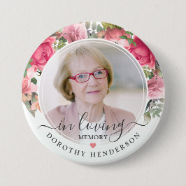 Badge Rond 7,6 Cm Floral rose en souvenir d'amour