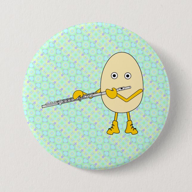 Badge Rond 7,6 Cm Flûte Jouer Egghead (Devant)