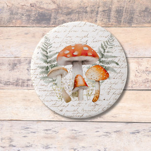 Badge Rond 7,6 Cm Forêt Fantaisiste Champignon Ferme de Style Vintag