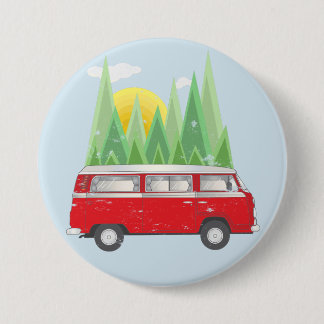Badge Rond 7,6 Cm Forêt rétro Van