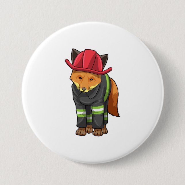 Badge Rond 7,6 Cm Fox as Firefighter avec Helmet (Devant)