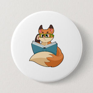 Badge Rond 7,6 Cm Fox as nerd with Book & Glasses