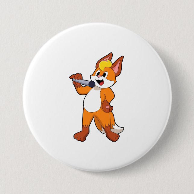 Badge Rond 7,6 Cm Fox as Singer with Microphone (Devant)