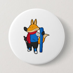 Badge Rond 7,6 Cm Fox en ski avec ski