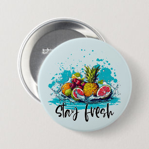 Badge Rond 7,6 Cm Fraîcheur - Été - Aquarelle Fruits tropicaux