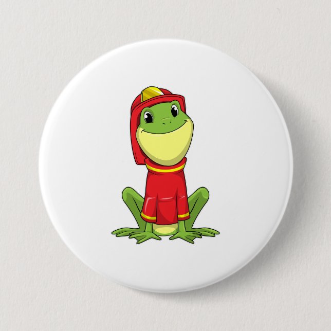 Badge Rond 7,6 Cm Frog as Firefighter avec Helmet (Devant)