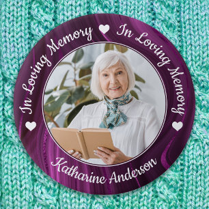 Badge Rond 7,6 Cm Funéraire Amour Mémoire personnalisée Photo Violet