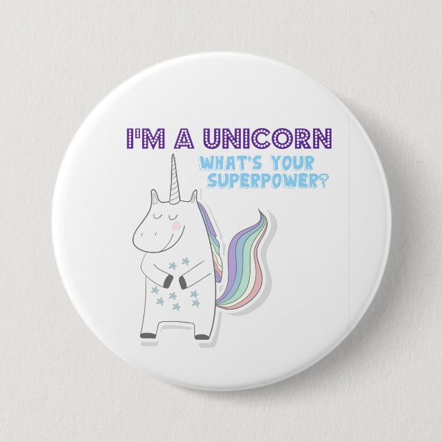 Badge Rond 7,6 Cm Funny Unicorn Superpower (Devant)