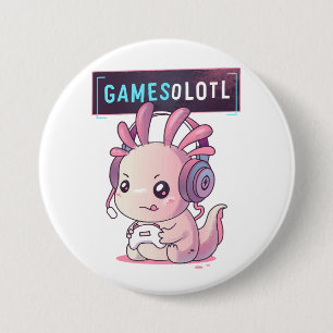 Badge Rond 7,6 Cm Gamesolotl - Axolotl Joueur