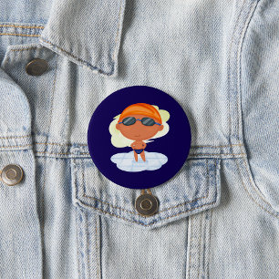 Badge Rond 7,6 Cm Garçon nageur en lunettes et bonnet de bain
