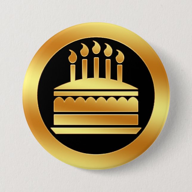 Badge Rond 7,6 Cm Gâteau d'anniversaire d'or (Devant)