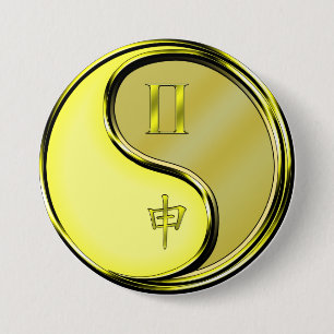 Badge Rond 7,6 Cm Gémeaux & Singe de Métal