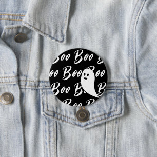 Badge Rond 7,6 Cm Ghost Halloween noir blanc motif